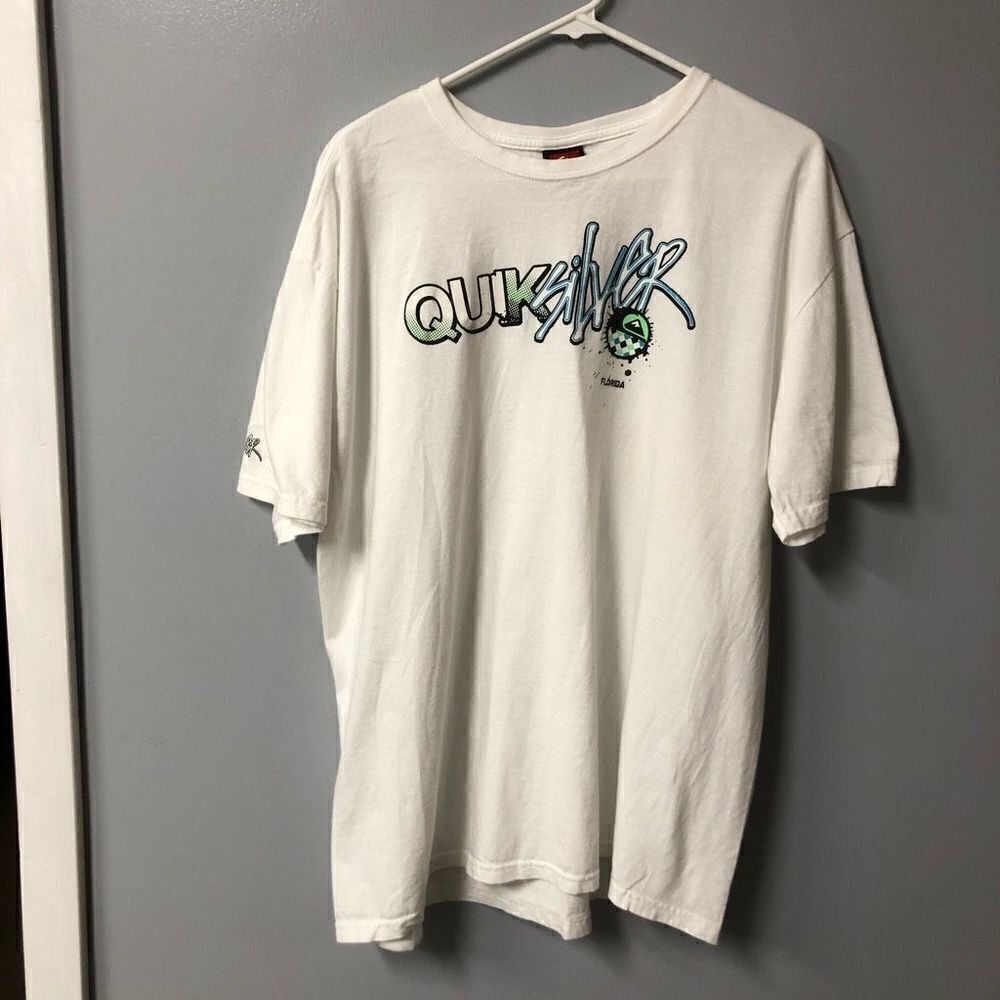 quiksilver white mens size xl florida‎ surf organic cotton